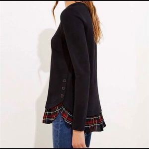 NWT loft ruffle bottom black and plaid top